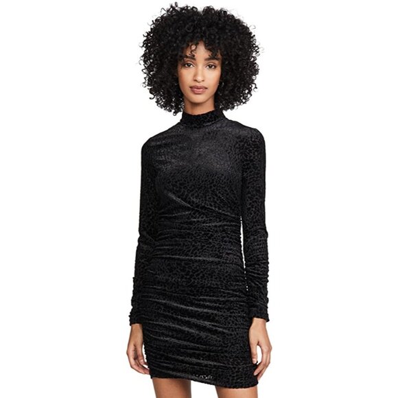 LIKELY Leopard Burnout Wylie Dress Size 2 Black Ruched Long Sleeve Mock Neck - Picture 3 of 10